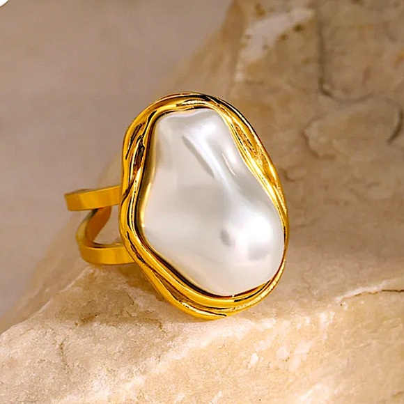 Irregular Pearl Rings Gold Baroque Statement Ring Adjustable Chunky Wedding - Picture 13 of 14